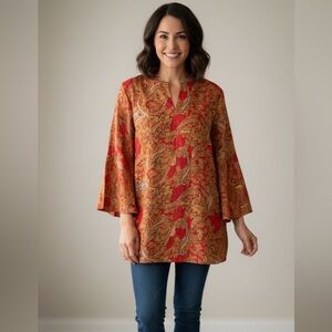 Elegant Red Paisley Women's Top